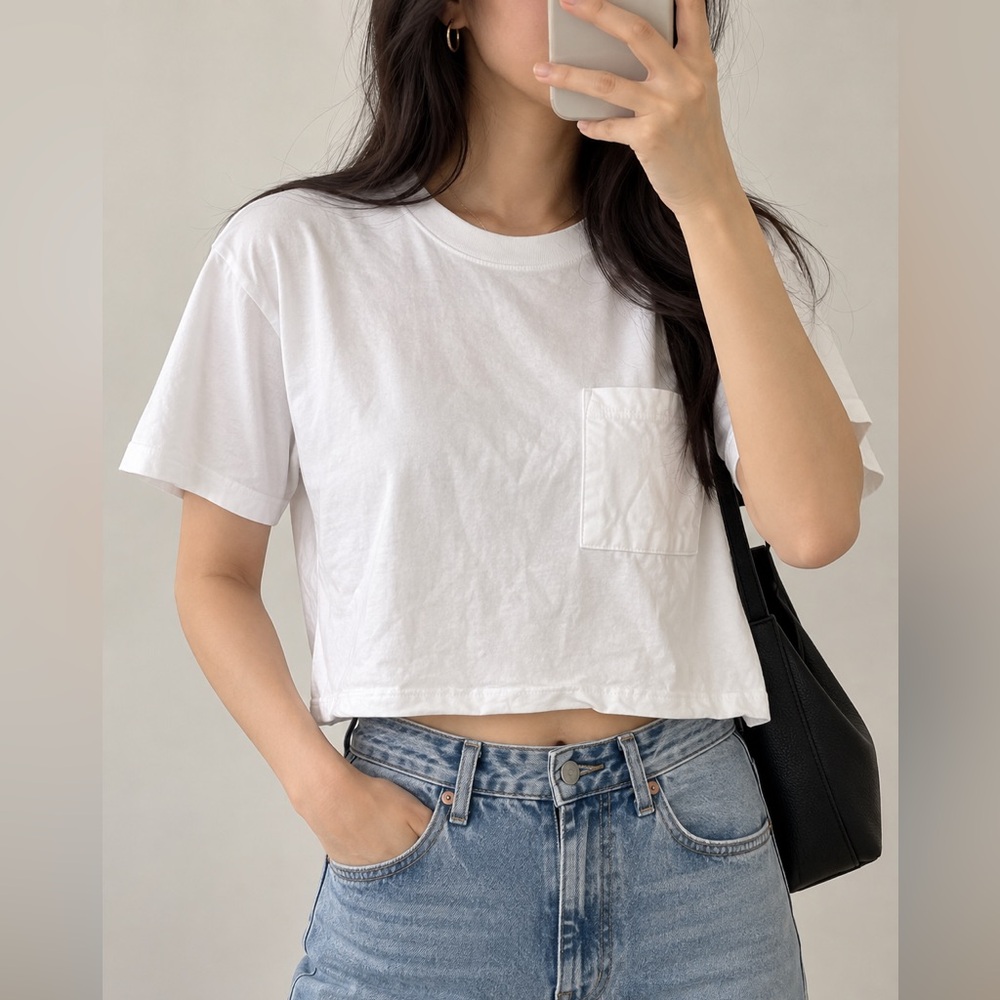 Jenni Kayne White Pocket Tee - Classic Crewneck- Cropped (size tag missing)